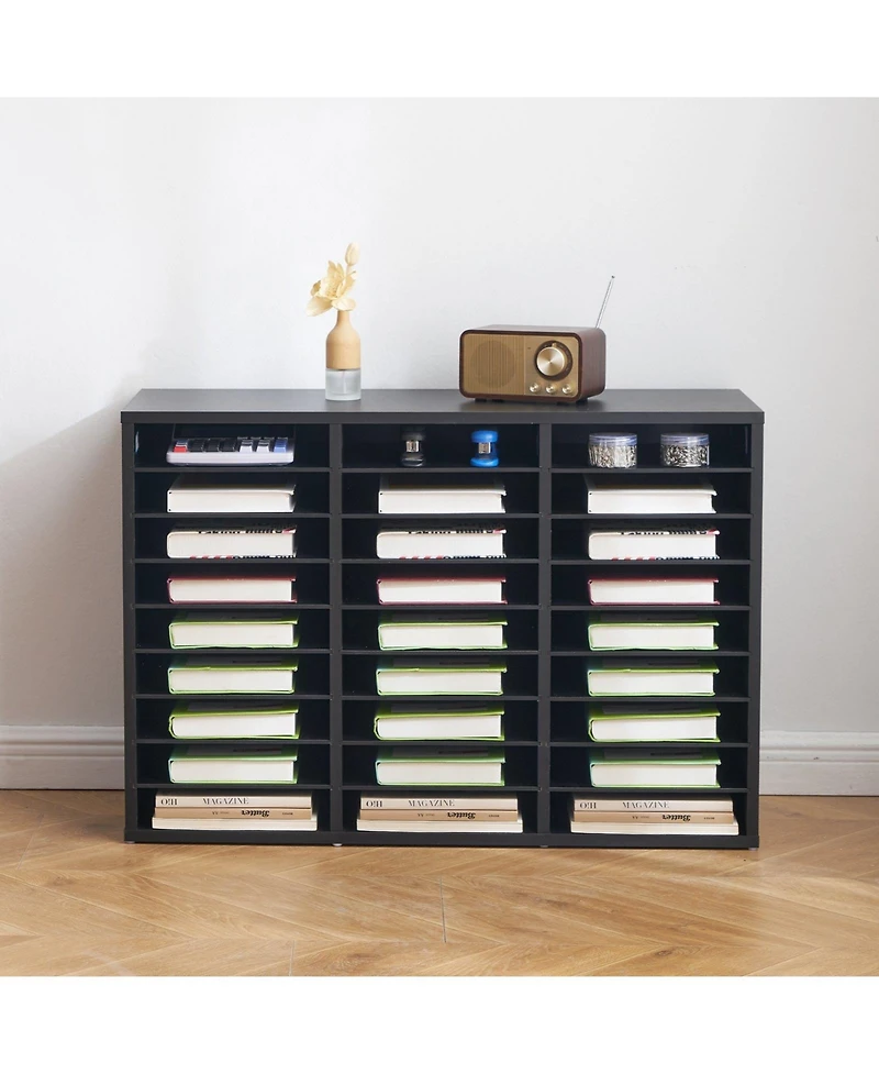 Gouun Literature Organizer, 27 Compartments Office Mailbox with Removable Shelves, Wooden Mailbox Sorter Particle Board Office Home Classroom Storage