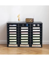 Gouun Literature Organizer, 27 Compartments Office Mailbox with Removable Shelves, Wooden Mailbox Sorter Particle Board Office Home Classroom Storage