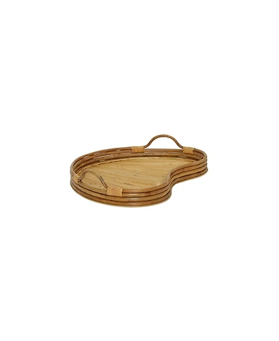 Wicker Village Lily Pad Rattan Serving Tray | Handmade Natural Woven Tray with Handles for Coffee Table and Ottoman | Large 28x20 in