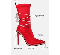 London Rag Womens Dacia Rhinestones Strap Satin Calf Boots