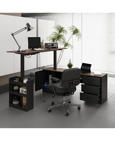 Homsee 63 In. Electric Standing Desk with Drawers and Shelves,Adjustable Height Desk, L-Shaped Design