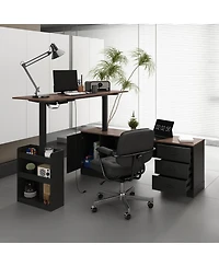 Homsee 63 In. Electric Standing Desk with Drawers and Shelves,Adjustable Height Desk, L-Shaped Design