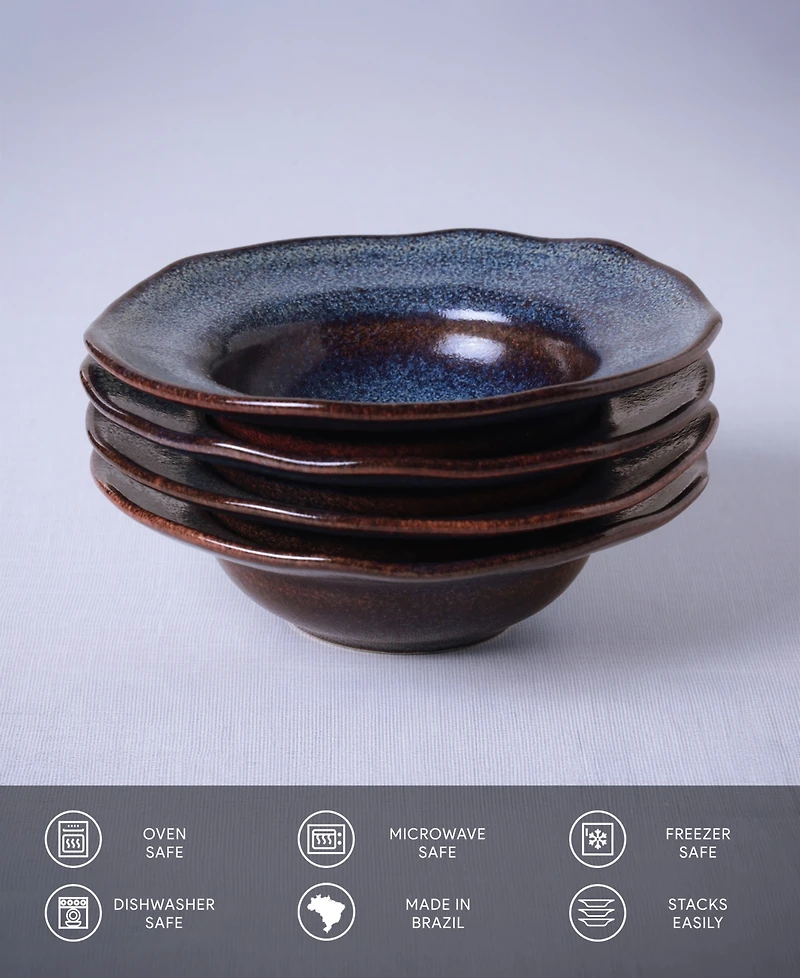 Porto Brasil Stoneware Deep Rim Dessert Plates, Set of 4