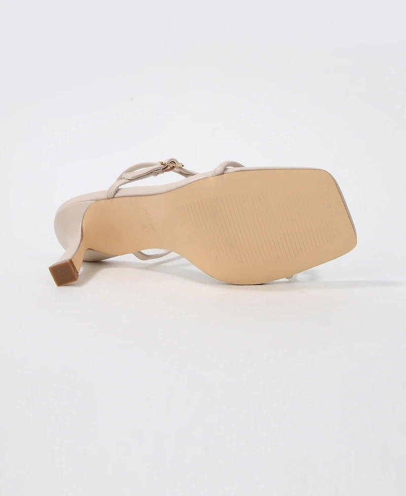 Berness Women's Hisako Dress Heeled Thong Sandal with Gold-Tone Detail