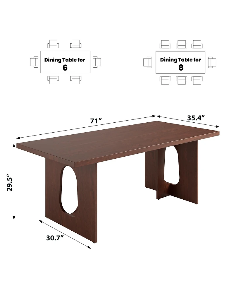 homfan Modern Rectangular Dining Table for 6-8, 71" Wooden Tabletop, Metal Pedestal Legs, Rustic Farmhouse Style, Home, Apartment, Conference Room
