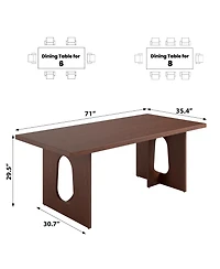 homfan Modern Rectangular Dining Table for 6-8, 71" Wooden Tabletop, Metal Pedestal Legs, Rustic Farmhouse Style, Home, Apartment, Conference Room