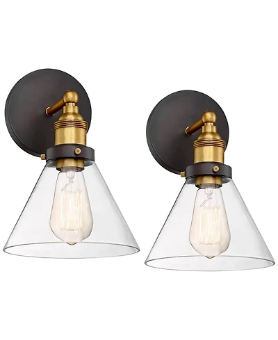 360 Lighting Burke Industrial Modern Wall Light Sconces Set of 2 Hardwire Led Clear Glass for Bedroom Bathroom Home