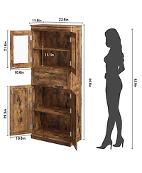 homfan 67" Tall Bathroom Storage Cabinet with 4 Doors, Flip Glass Drawer, Adjustable Shelves, Freestanding Organizer