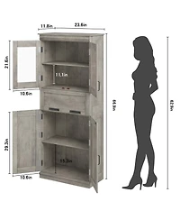 homfan 67" Tall Bathroom Storage Cabinet with 4 Doors, Flip Glass Drawer, Adjustable Shelves, Freestanding Organizer