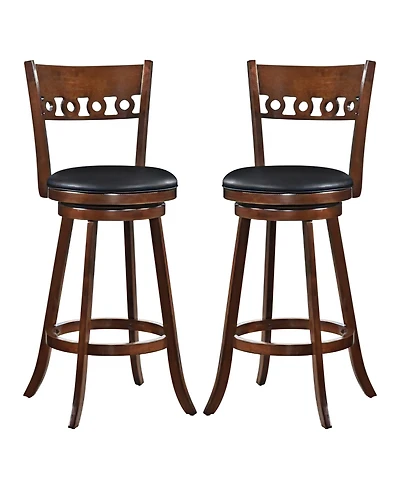 Gymax 2PCS 30.5'' Bar Height Chairs Swivel Bar Stools w/ Rubber Wood Frame
