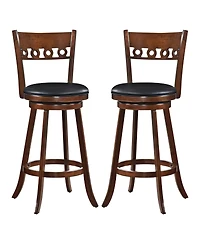 Gymax 2PCS 30.5'' Bar Height Chairs Swivel Bar Stools w/ Rubber Wood Frame
