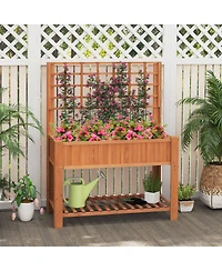 Gouun Fir Wood Raised Garden Bed with Trellis and Storage Shelf, 45 x 23 x 59 in Elevated Planter