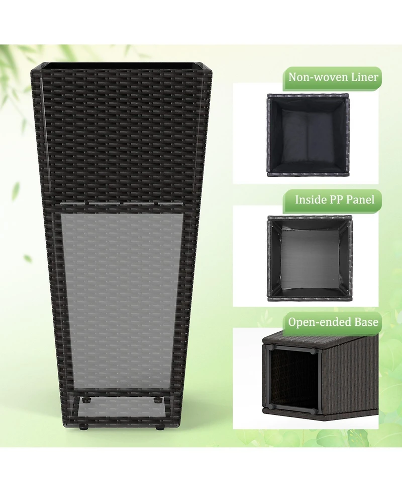 Gouun 30 in Tall Modern Pe Rattan Planter Pots Set of 2 with Metal Shelf and Open Base