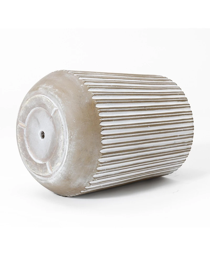 LuxenHome 16.1-Inch Round Brown and White Striped MgO Planter