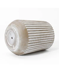 LuxenHome 16.1-Inch Round Brown and White Striped MgO Planter