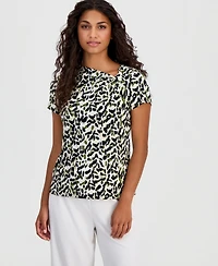 Anne Klein Essentials Petite Printed Asymmetric Short-Sleeve Top