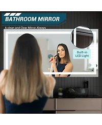 homfan Double Led Backlit Bathroom Mirror - Modern Vanity Wall Mirror with Dimmable Lighting, Anti-Fog, Shatter-Proof Glass, Memory Function