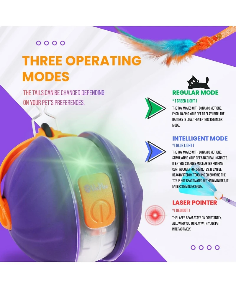 Aronkl Automatic 4in1 Interactive Cat Toy Rechargeable with 3 Tails Laser Motion Activated for Indoor Cats Kittens Adults