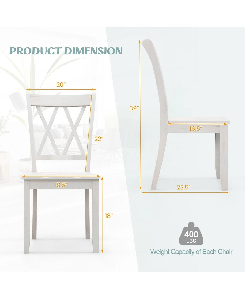 Gouun Farmhouse Wooden Dining Chairs Set of 2, Rubber Wood, 300 lb Capacity Each, 20x23.5x39 in