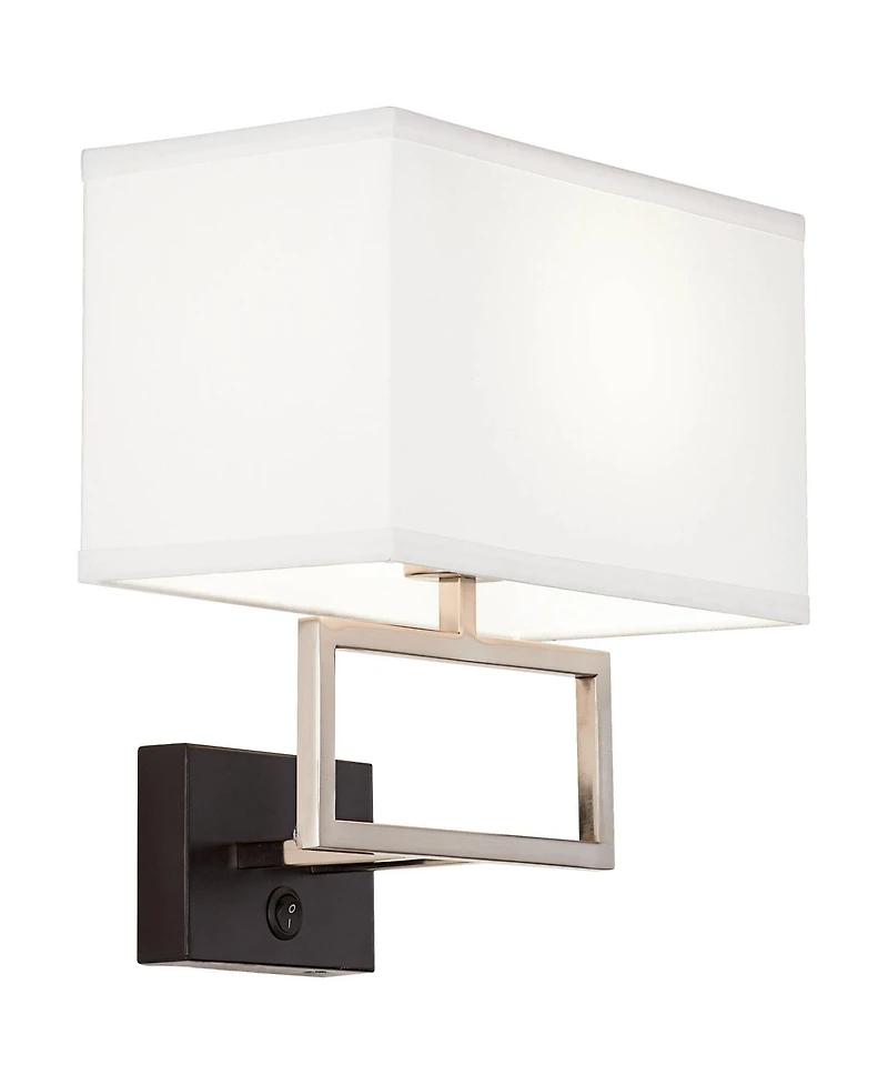 Possini Euro Design Trixie Modern Wall Lamps Set of 2 Brushed Nickel Plug-in Light Fixture Rectangular Fabric Shade for Bedroom Living Room Home