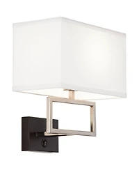 Possini Euro Design Trixie Modern Wall Lamps Set of 2 Brushed Nickel Plug-in Light Fixture Rectangular Fabric Shade for Bedroom Living Room Home