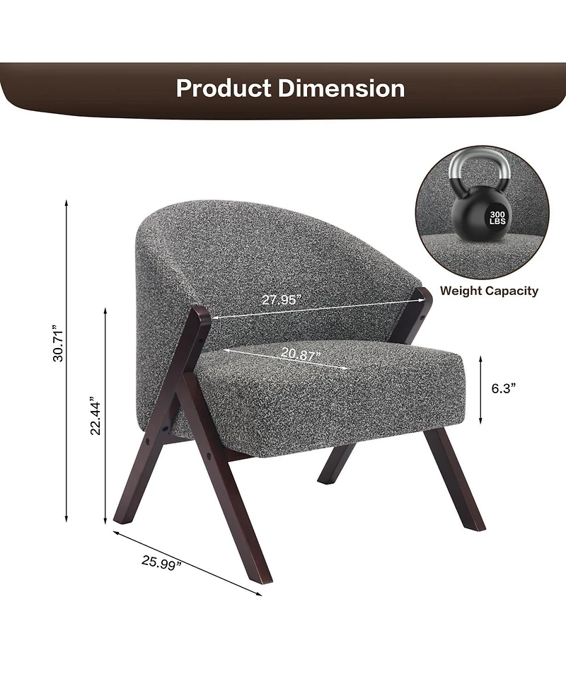 gaomon Mid-Century Modern Linen Upholstered Accent Chair with Solid Wood Frame, Comfortable Reading Armchair