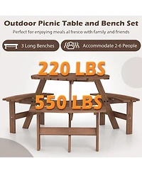 Gouun 6-Person Round Picnic Table Set with 3 Built-in Benches and Umbrella Hole
