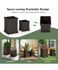 Gouun Square Plastic Planter Pots Set of 2 with Drainage Holes and Nesting Storage Design