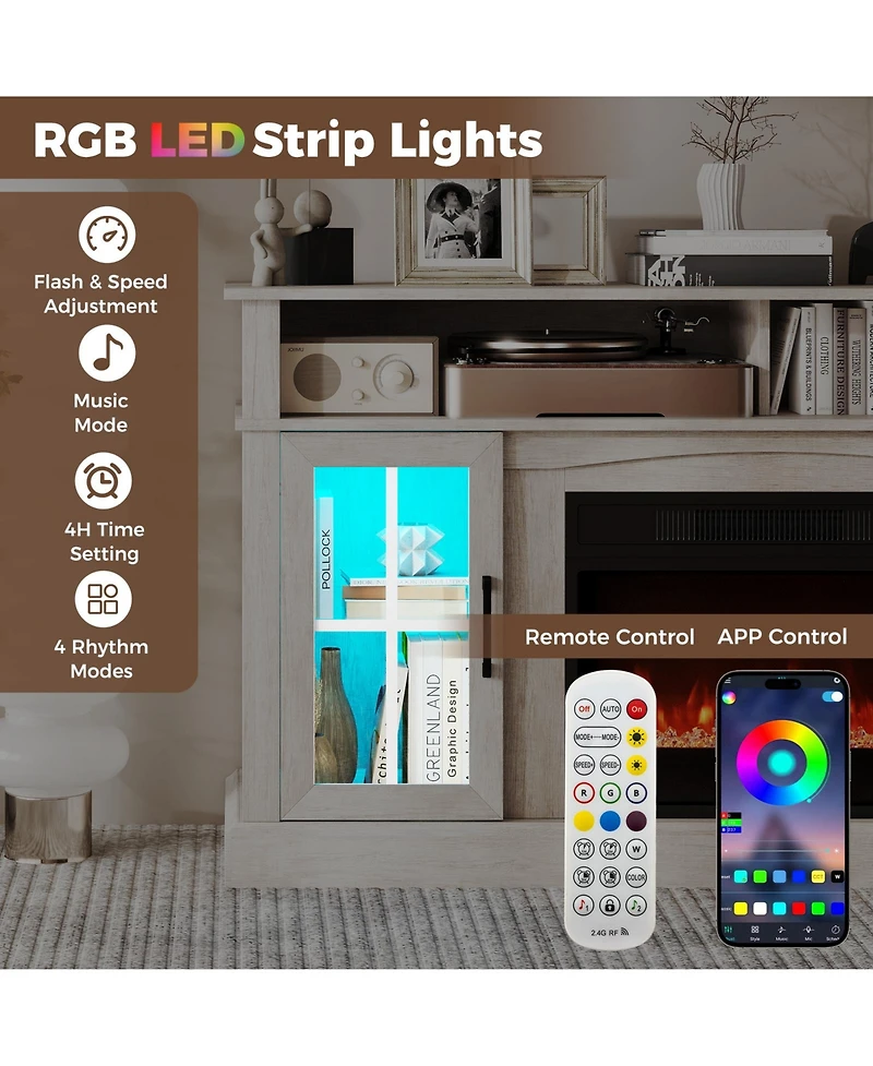 Gouun 58-Inch Fireplace Tv Stand with Led Ambiance for TVs Up to 65 Inches