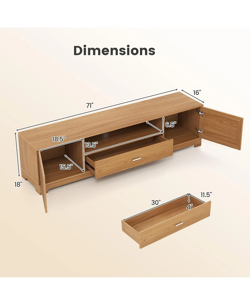 Gouun Farmhouse Rustic 71-Inch Tv Stand with Cabinets and Drawer
