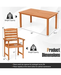 Gouun 7-Piece Teak Oil Finish Patio Dining Set with Slatted Table and 6 Armchairs