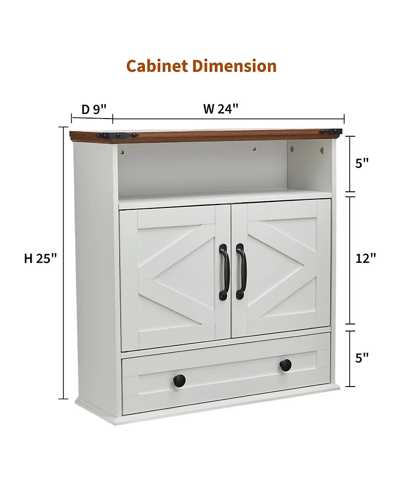 homfan Wall Mounted Bathroom Cabinet with Barn Doors - Medicine Cabinet Over Toilet, Adjustable Shelf and Drawer