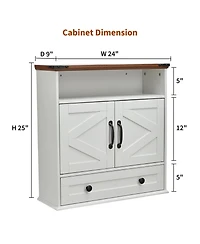 homfan Wall Mounted Bathroom Cabinet with Barn Doors - Medicine Cabinet Over Toilet, Adjustable Shelf and Drawer