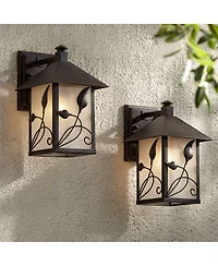 Franklin Iron Works French Garden Rustic Farmhouse Outdoor Wall Light Fixtures Set of 2 Metal 10 1/2" Clear Seedy Glass for Post Exterior