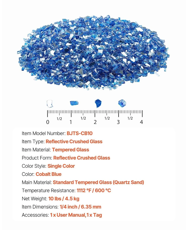 Sugift 10LBS Reflective Smokeless Fire Glass for Fire Pit Table 1/4 in Crushed Tempered Glass