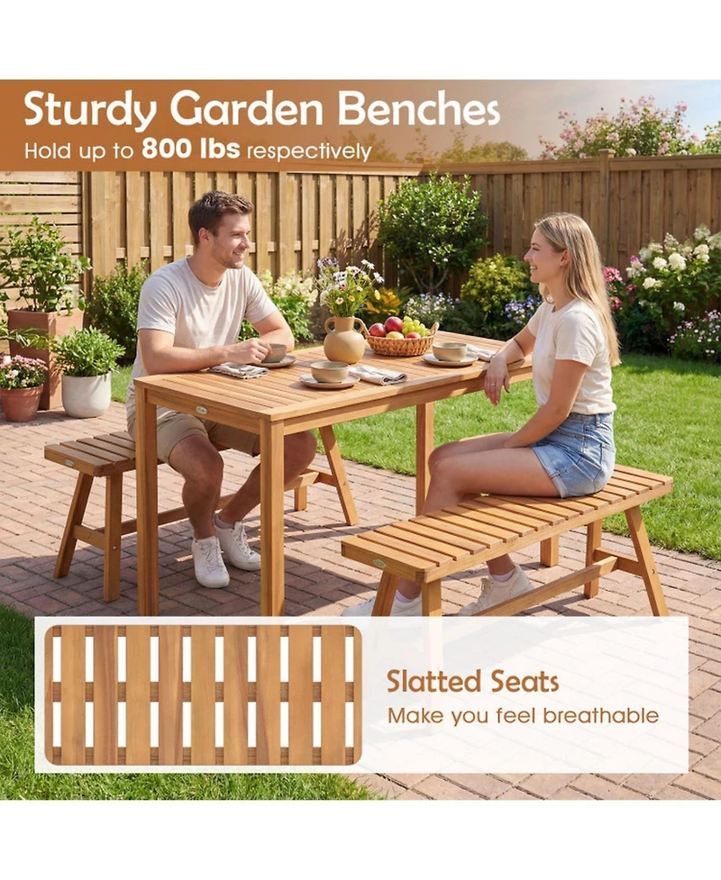 Gouun 42 in Acacia Wood Outdoor Garden Bench with Slatted Seat