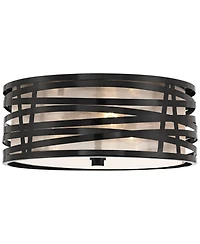 Possini Euro Design Cassia Modern Industrial Ceiling Light Flush Mount Fixture 15" Gloss Black 3-Light Champagne Shade for Bedroom House