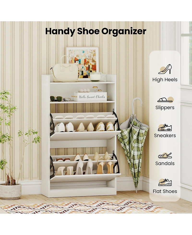 Gouun Shoe Storage Cabinet Hidden Shoe Rack with 2 Flip Drawers Adjustable and Removable Shelves