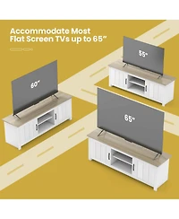 Gouun Two-Tone 57-Inch Tv Stand with Cabinets and Open Shelves