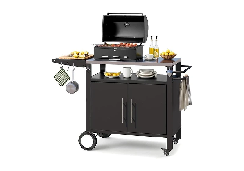 Aecojoy Outdoor Grill Table with Storage Cabinet, Rolling Bar Grill Cart with Wheels, 50''×20''×32.2''