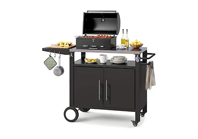 Aecojoy Outdoor Grill Table with Storage Cabinet, Rolling Bar Grill Cart with Wheels, 50''×20''×32.2''