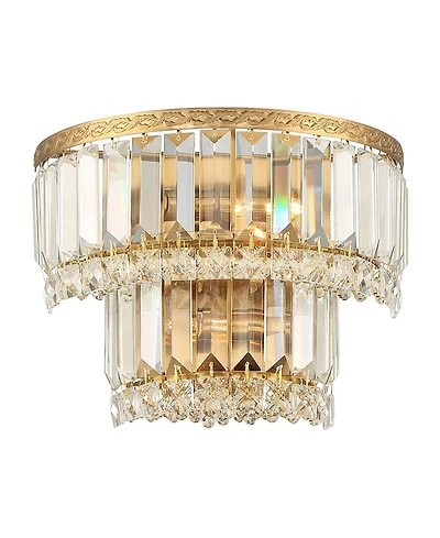 Vienna Full Spectrum Modern Wall Light Sconces Gold Hardwired 10" 2-Light Led Fixture Clear Crystal for Bedroom Bathroom