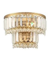 Vienna Full Spectrum Modern Wall Light Sconces Gold Hardwired 10" 2-Light Led Fixture Clear Crystal for Bedroom Bathroom