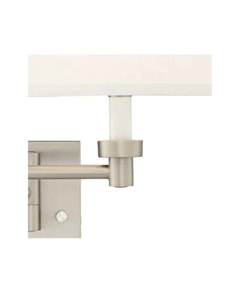 Possini Euro Design Modern Swing Arm Wall Lamps Set of 2 Brushed Nickel Plug-In Light Fixture White Drum Shade for Bedroom Bedside