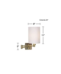 Barnes and Ivy Modern Swing Arm Wall Lamp Dark Antiqu Brass Plug-In Light Fixture Cotton Cylinder Shade for Bedroom Bedside