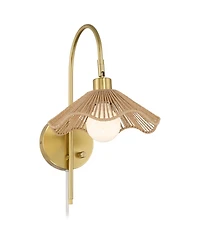 Possini Euro Design Possini Euro Primrose 17 1/4" H Brass and Sea Grass Plug-In Wall Lamp