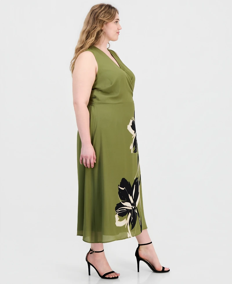 Anne Klein Plus Faux-Wrap A-Line Midi Dress