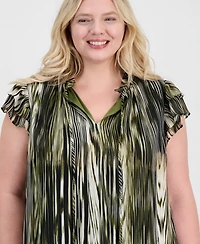 Anne Klein Plus Ruffle-Sleeve Tie-Neck Blouse