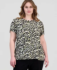 Anne Klein Essentials Plus Printed Tulip-Sleeve Top