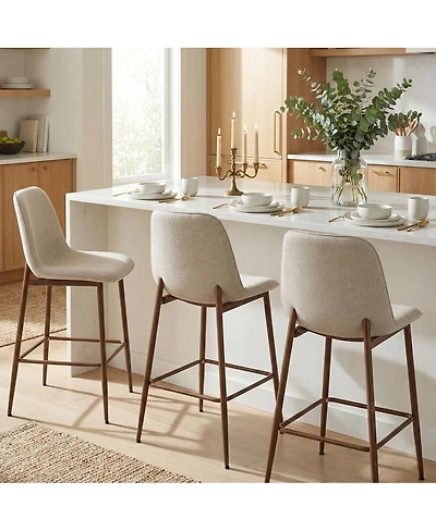 Maison Boucle Set of 3 Upholstered Counter Height Stools with Metal Legs, 26" Seat